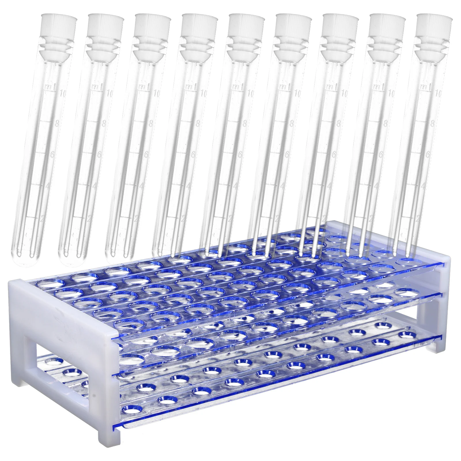 

1 set 16x105mm Plastic Test Tubes with Caps 16x50 Rack Sealed Portable Laboratory Tubes Storage