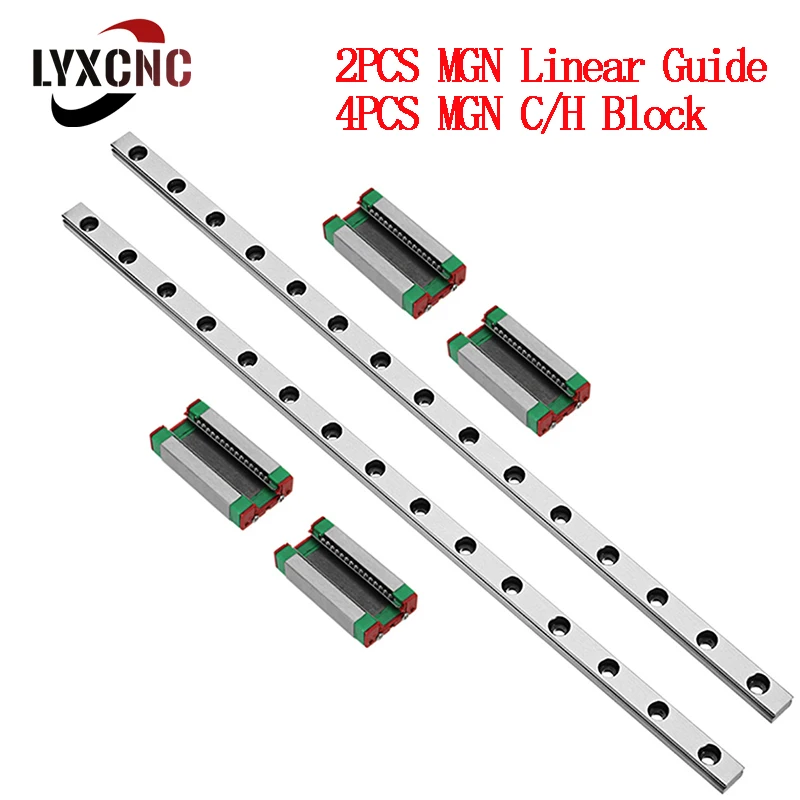 2pcs MGN Linear Guide + 4pcs MGN Slider MGN7H/C MGN12H/C MGN15H/C MGN9H/C 250 300 350 400 450 500mm Miniature Linear Guide Rail