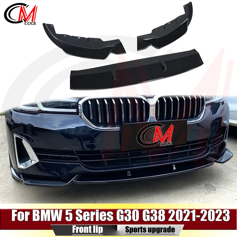 For BMW 5 Series G30 G38 2021-2023 Standard model gloss black front lip ABS front bumper spoiler and front lip upgrade kit