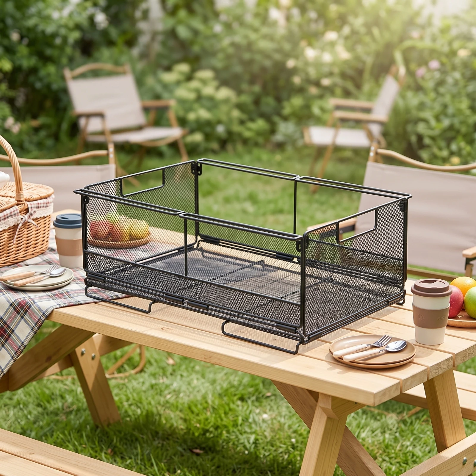 Metal Storage Box with Compartments Collapsible Mesh Organizer with Divider Foldable Wire Crate Space-Saving for Campers