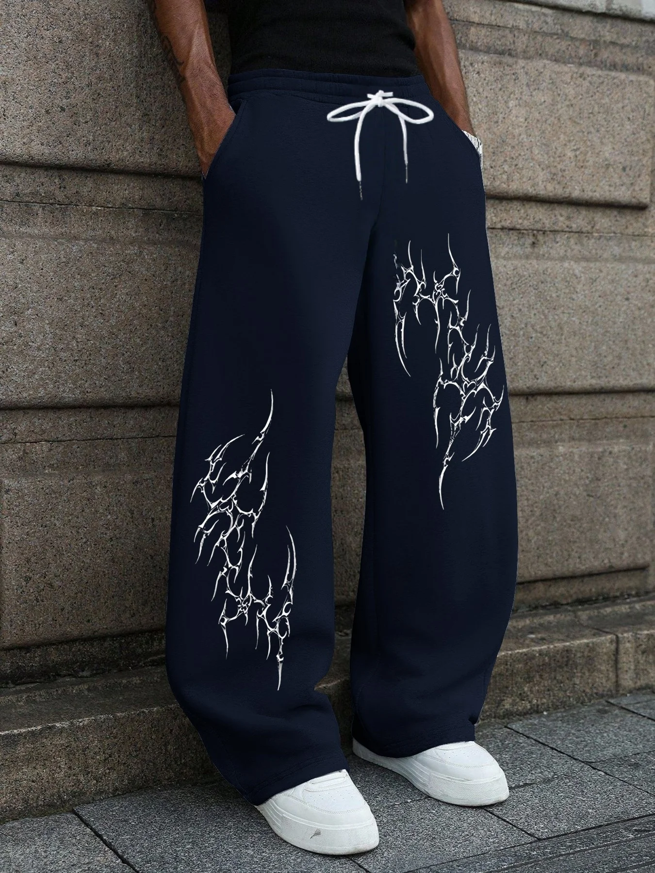 2026 Neues Modell Herren Gothic Vertikale Grafik Weite Jogginghose mit Kordelzug Lose Gerade Baggy Y2K Dark Punk Streetwear Hose. – Detail 4