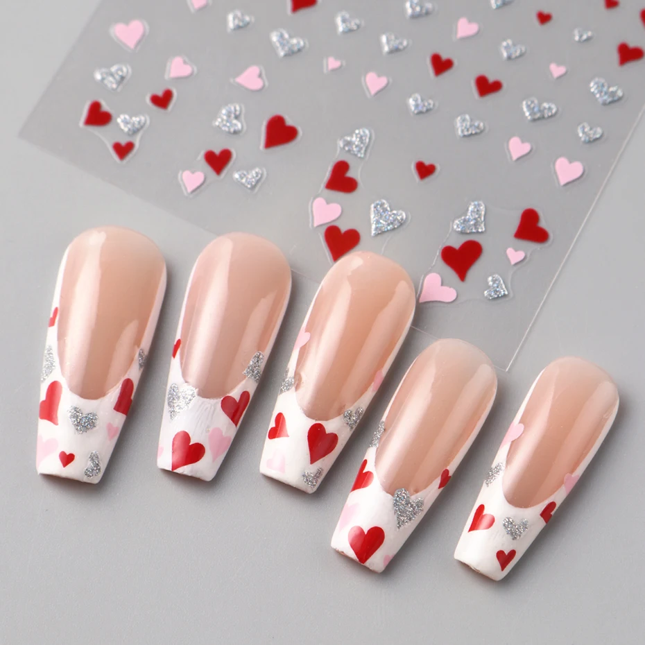 2 قطعة ثلاثية الأبعاد الحلو الحب القلب مسمار الفن ملصقات الدوبامين قلب صغير ذاتية اللصق الشارات للأظافر عيد الحب سعيد لتقوم بها بنفسك مانيكير #5