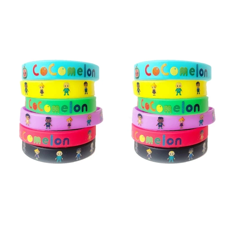 12pcs/lot cocomelon JJ Anime Sports Bracelet Cartoon Wristband Action Toy Cosplay Accessories for Kids Adult figure toys