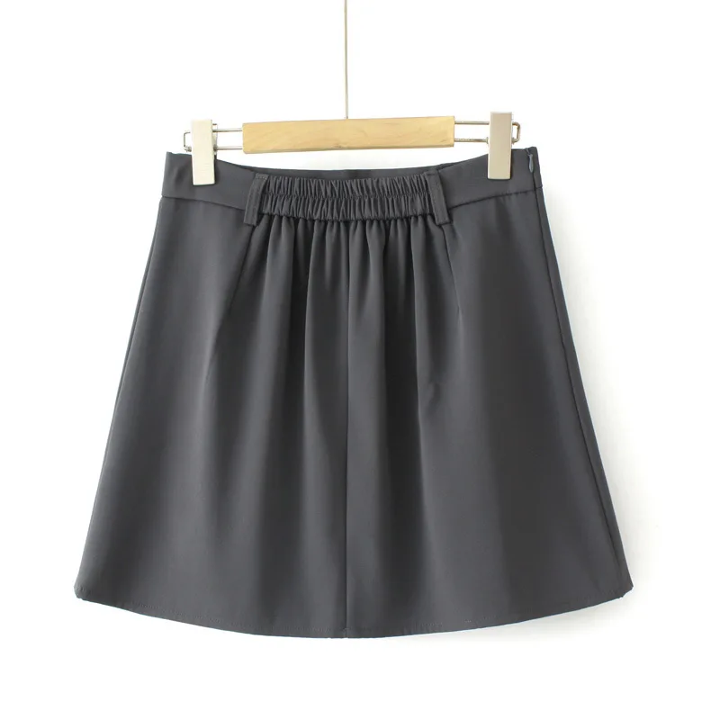 2023 Autumn Clothes Women Pleated Skirt Plus Size Elastic Waist Casual Solid Color Mini Bottoms Curve F11 7402