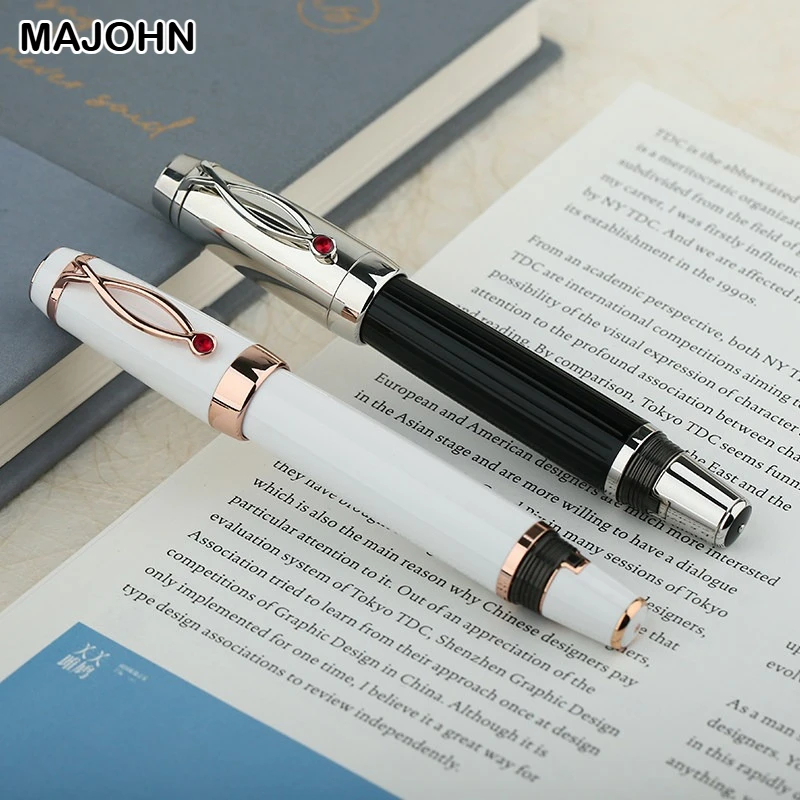 Majohn X1 Resin Retractable Fountain Pen White / Black Ink Pen Iridium 0.38mm Nib Short Writing Gift Office Business Stationery