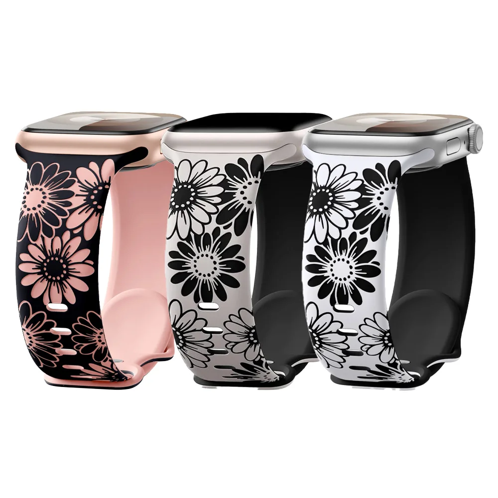 Sunflower Two-color Carved Strap for Apple Watch Bands 11 10 42mm 40mm 41mm 44mm 46mm Elegant Brecelet Correa for iWatch 9 8 SE