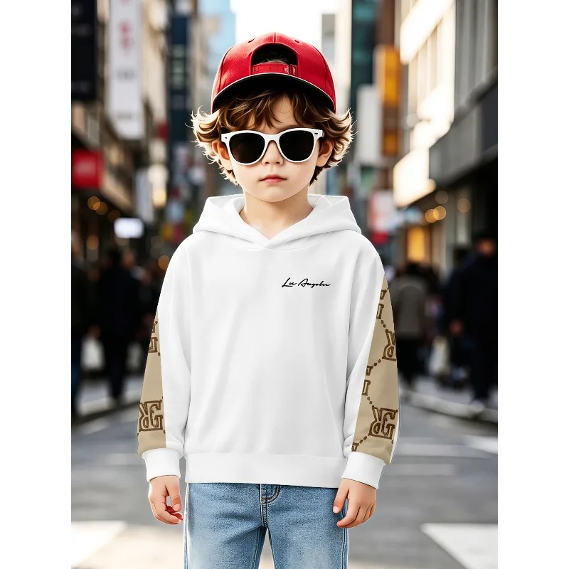 Toddler Boys Ice Cream Gamepad Spliced Sleeve Hoodie Pullover Kids Daily Wear Clothing for Outdoor Birthday Gift