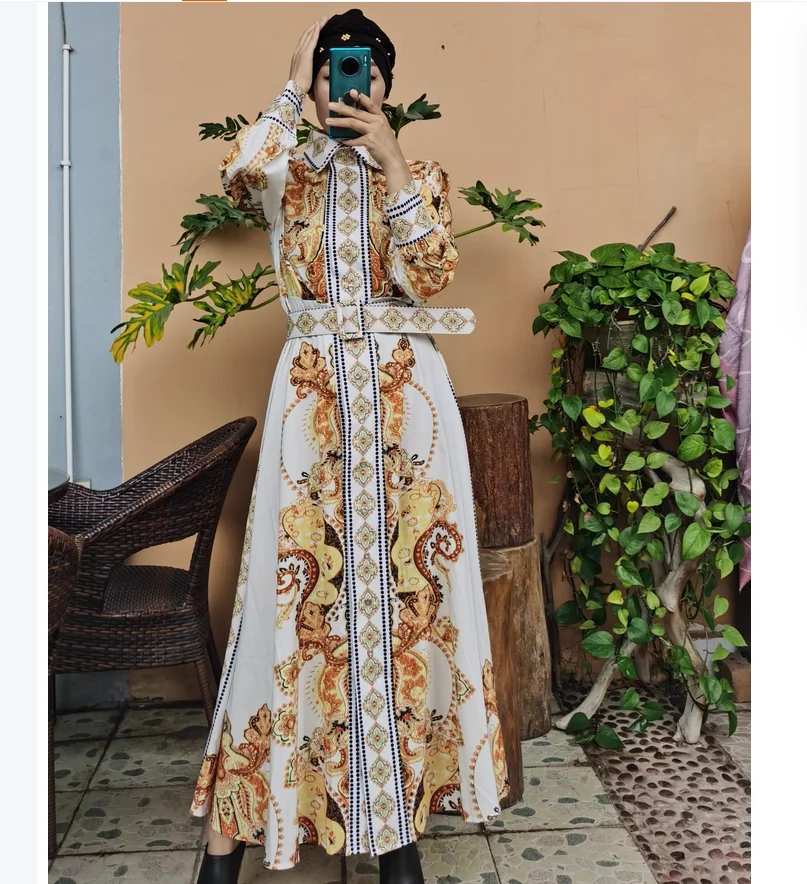 

Saudi Arabian women's palace retro long skirt women's printed fashionable robe