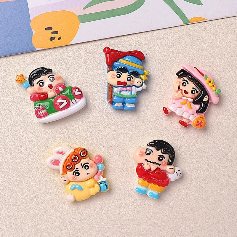 5pcs Cartoon Bright Face 5 New DIY Resin Accessories Handmade Hair Clips Phone Cases Crayon Shin-chan flatback Headwear