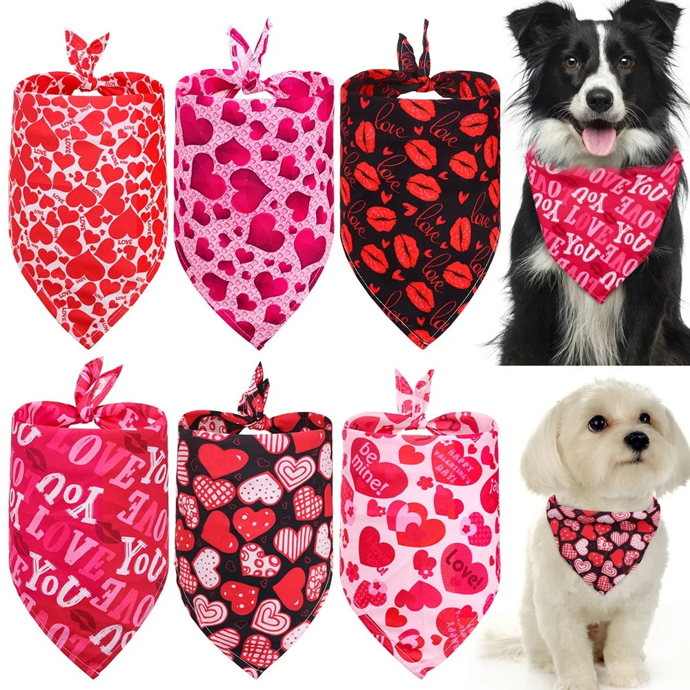 30pcs Dog Bandana Valentine\'s Day Pet Supplies Love Pet Dog Bandanas Scarf  Dog Accessories Polyester Small Dog Puppy Bandana