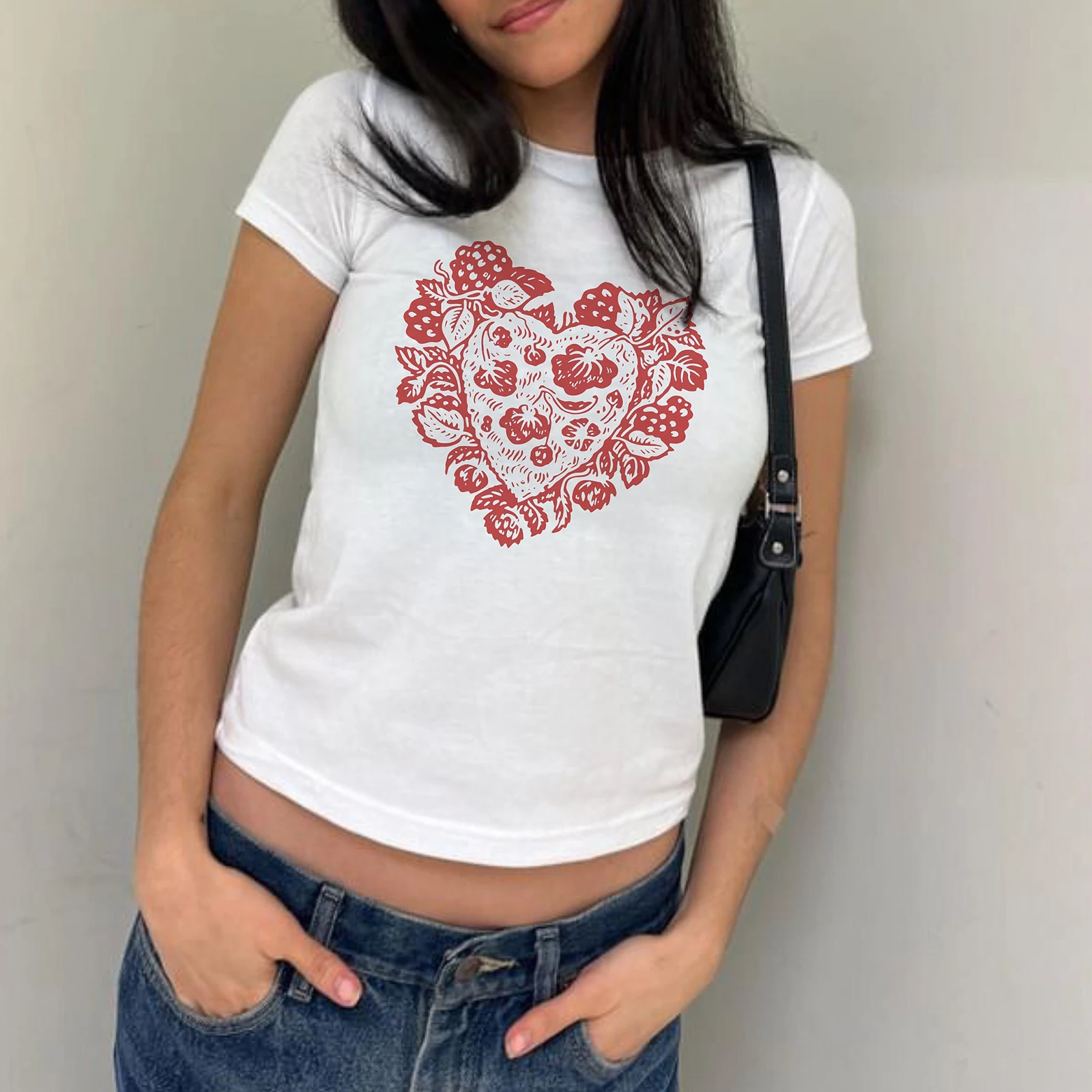 Y 2K Vrouwen Zomer T-Shirt Ronde Hals Crop Tops Korte Mouwen Grafische/Fruit Print Tee Tops Streetwear Voor Casual Dagelijks