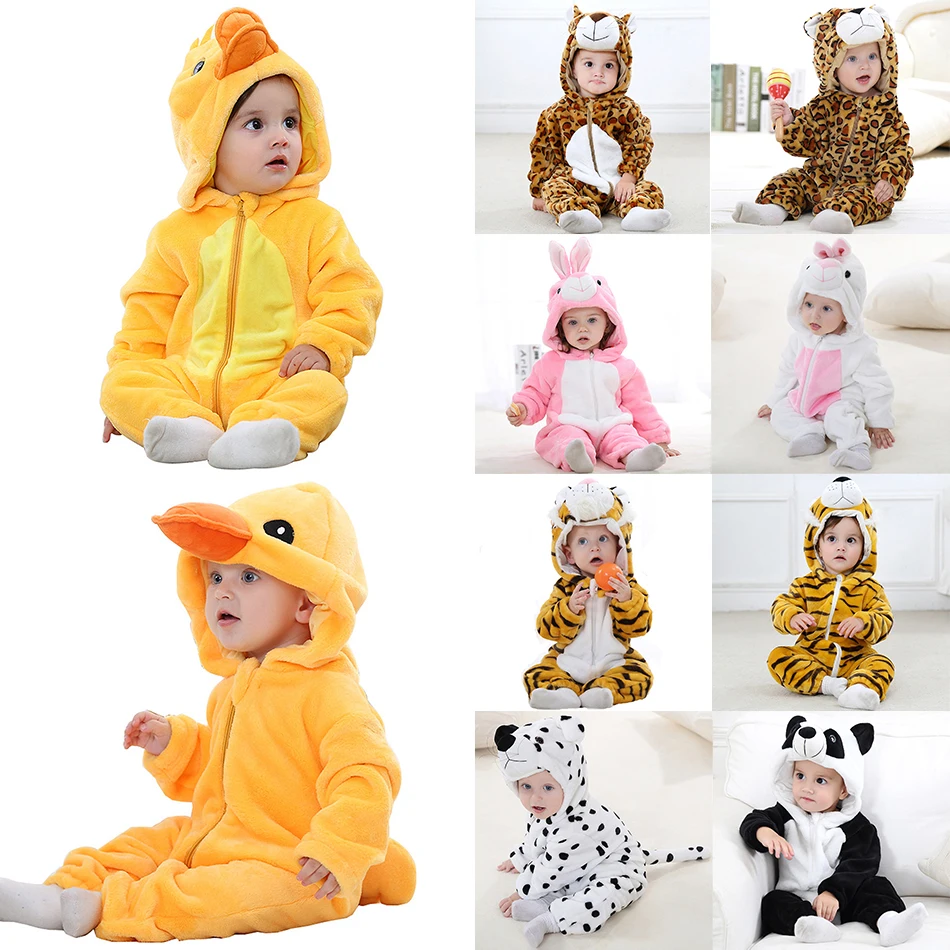 

Unisex Toddler Cute Rabbit Duck Tiger Animal Rompers Baby Girl Boy Cartoon Hooded Long Sleeved Bodysuits Infant Comfort Pajamas