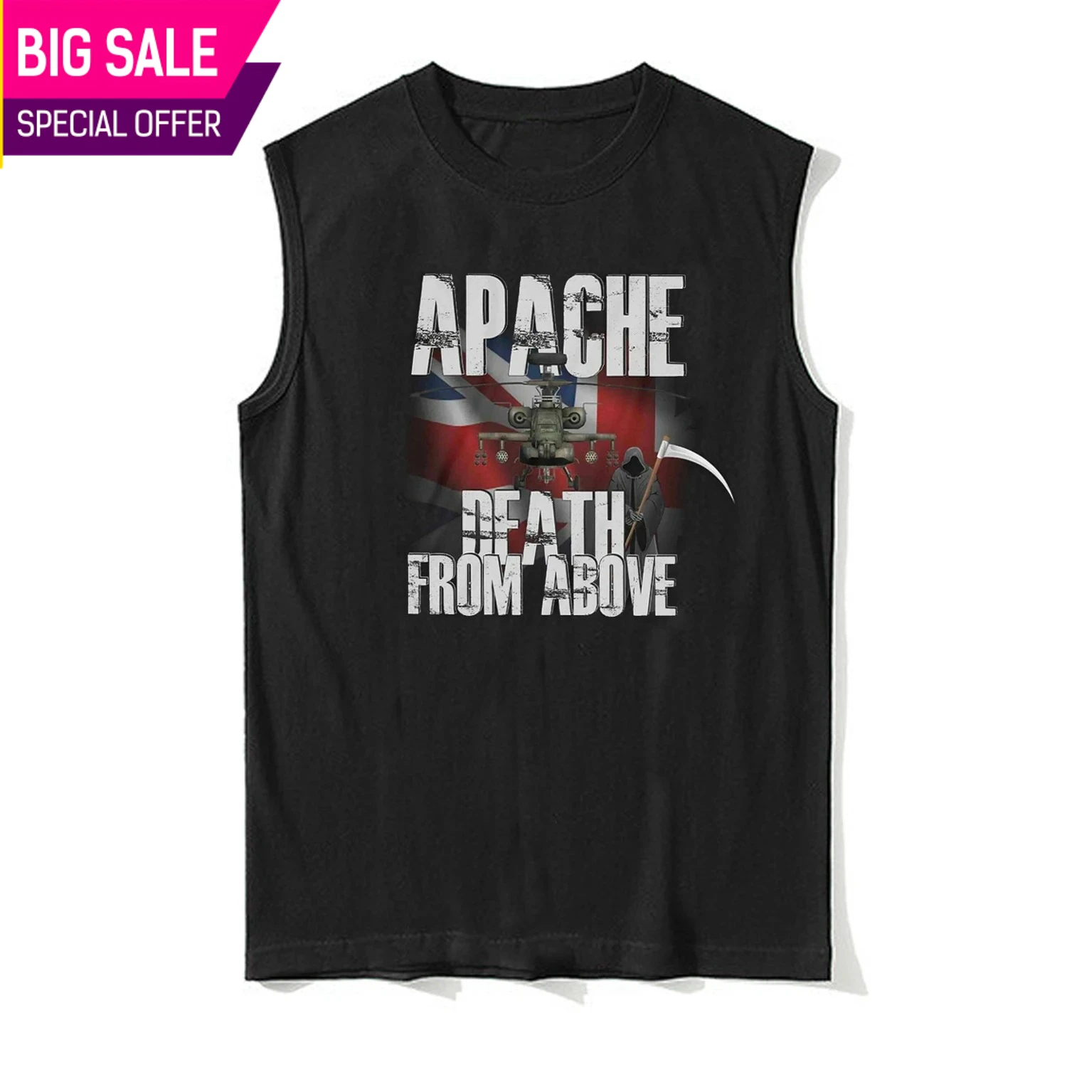

Death From Above - UK AH-64 Apache Attack Helicopter Tanktop 100% Cotton O-Neck Summer Casual Mens Tank Top Sleeveless T-shirt