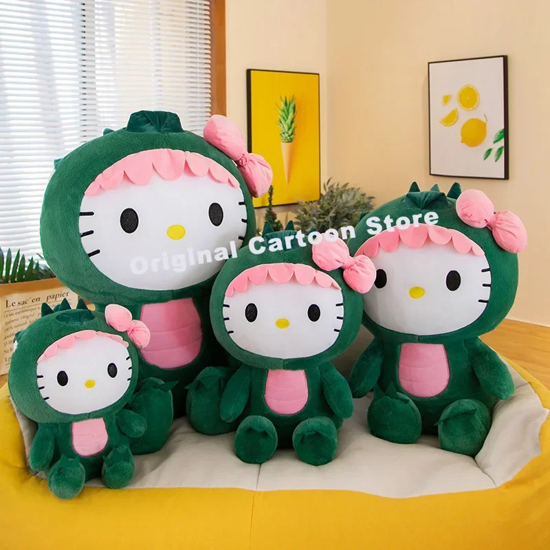 หมอนลายไดโนเสาร์ลาย KT หมอนตุ๊กตา Hello Kitty รูปแมว, ตุ๊กตา Comfort ของขวัญสำหรับเด็กตุ๊กตาหนานุ่ม Hello Kitty SANRIO Kuromi Stitch