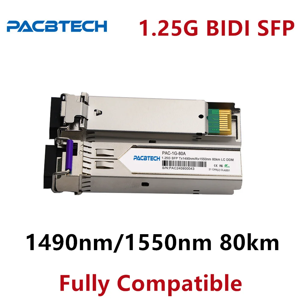 جهاز إرسال واستقبال PACBTECH 1.25G SFP، 80 كجم 1490 نانومتر/1550 نانومتر 1000Base-BIDI وحدة Simplex LC sfp أحادية الوضع PAC-1G-80AI /AC-1G-80BI