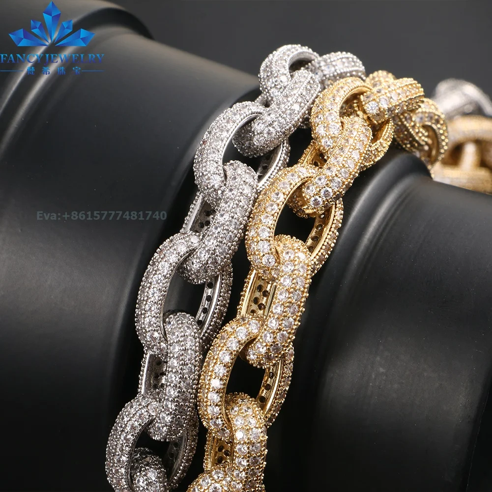 High Quality Trend 20mm Miami Cuban Link Crystal Diamond Necklace Gold Plated Prong Cuban Link for Men