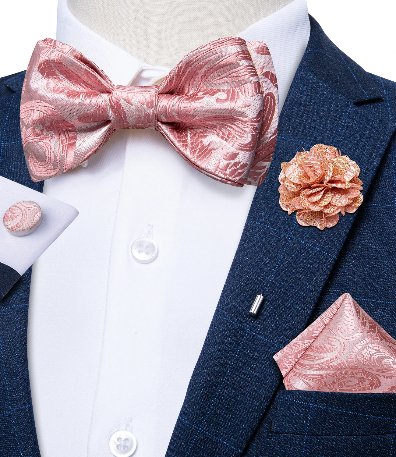 Self Tie Bow Ties For Men Adjustable 100% Silk Jacquard Woven Solid Pink Men's Classic Wedding Party Bowknot Butterfly DiBanGu