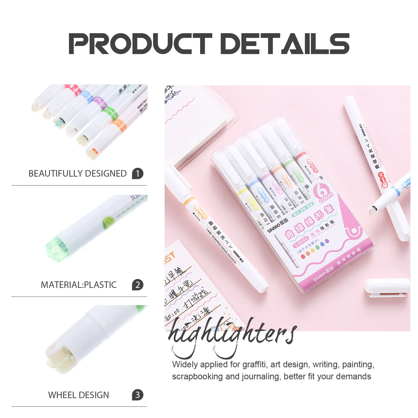 

6 шт., набор красочных изогнутых маркеров, ручки-роллеры для заметок, журналы, художественный дизайн, канцелярские принадлежности, ручки-роллеры