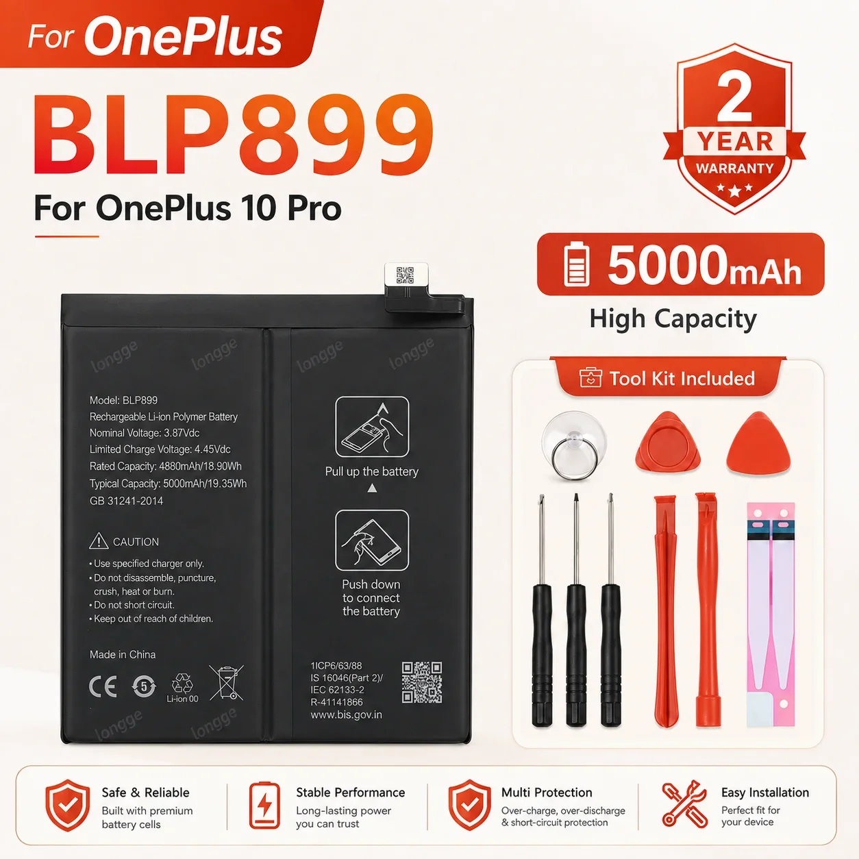 Replacement Battery BLP699 BLP827 BLP899 BLP829 BLP921 BLP975 BLP925 BLPA25 BLPB09 for OnePlus Phones 7 9 10 Pro 12 13 10R 11R