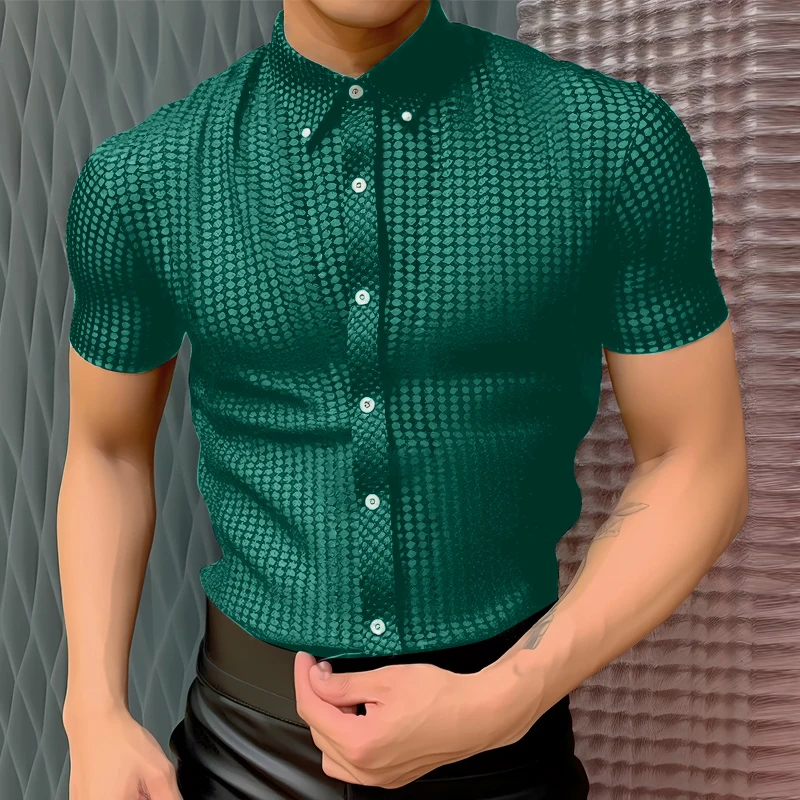 INCERUN الرجال قميص التلبيب كم قصير لامعة ملابس الرجال غير رسمية الشارع الشهير الصيف موضة الترفيه حفلة الذكور قمصان قمصان 2026