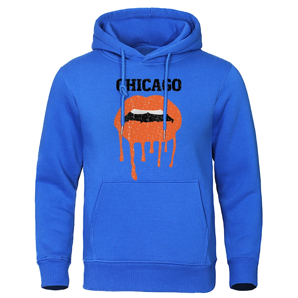 Sudadera con capucha de forro polar para hombre, ropa de Chicago Creative, labios rojos fundidos, Sudadera con capucha cálida, jerséis de bolsillo Harajuku, Sudadera con capucha informal suelta divertida, otoño