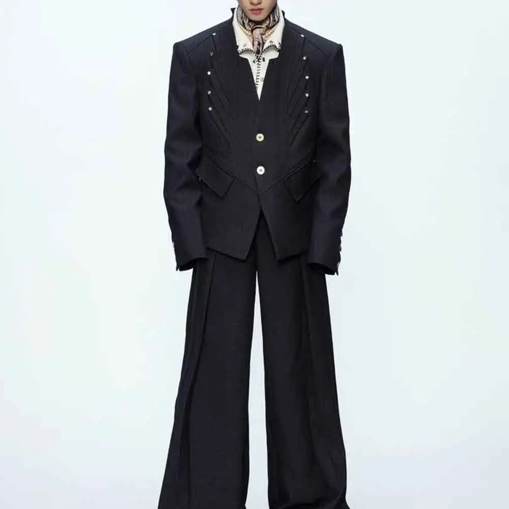 Mens Fall Jacket Deconstructed Pleated Casual Suit Jacket Streetwear Fashion Outdoor Stage Performance Trend Top Men'S Clothing