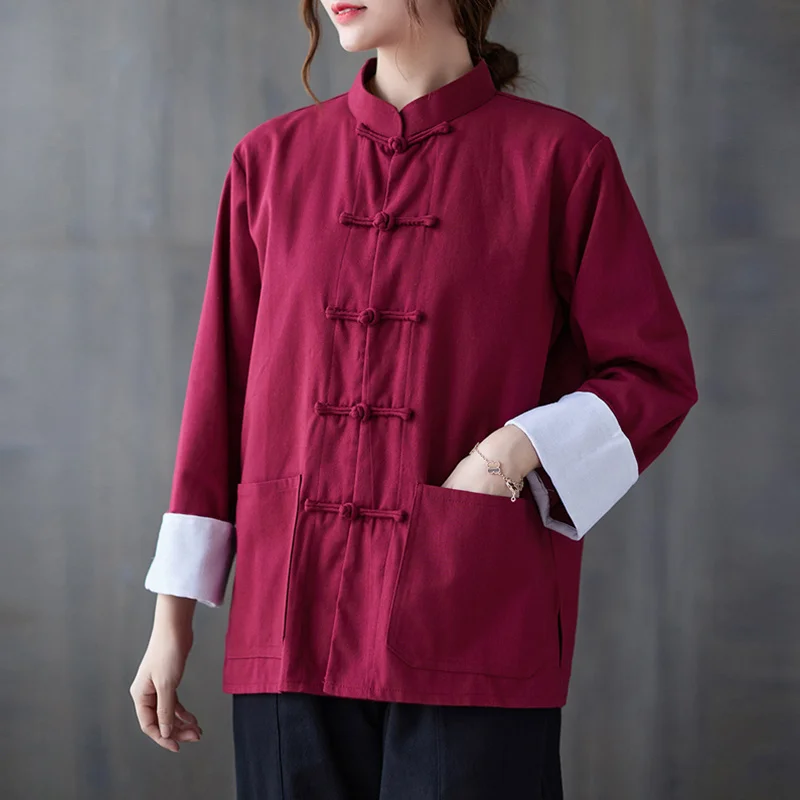 Tang Suit Linen Top Chinese Collar Cardigan Ethnic Style Shirt Loose Women Hanfu Cotton Linen Vintage Traditional Kung Fu Blouse