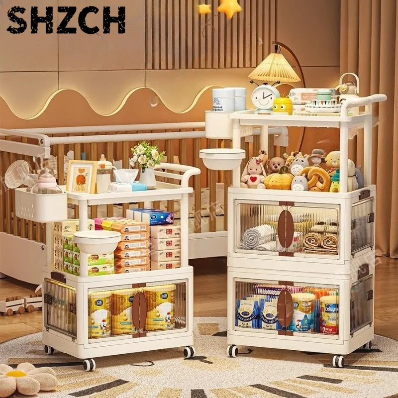 Multi-layer Baby Supplies Storage Cart Mobile Feeding Station for Nursery Multifunctional Storage Shelf Home Dust-proof Cabinet