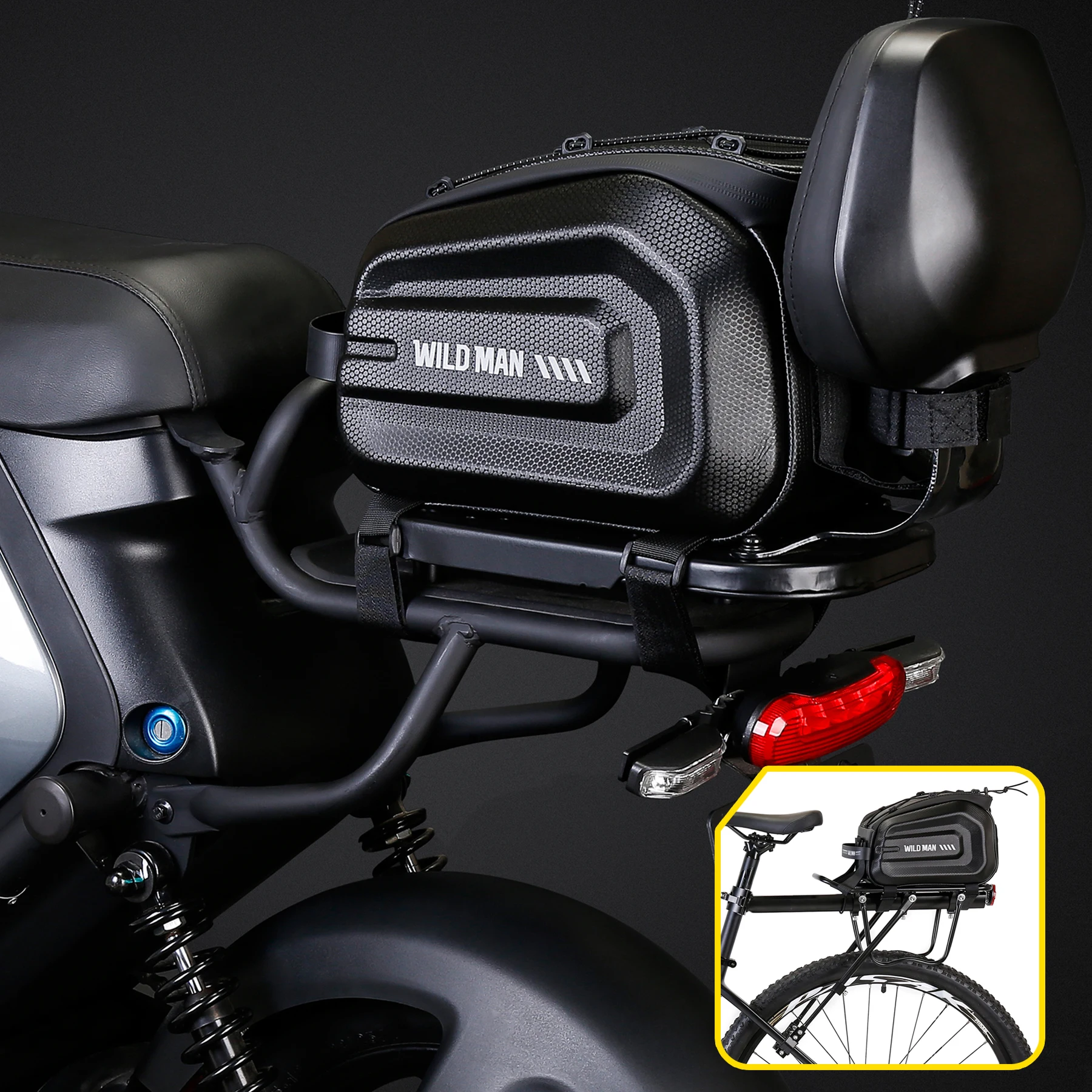 WILD MAN 4L Bike Seat Bag Waterproof Bicycle Tail Bag Hard Shell Bike Saddlebags for Bicycle Electric Bicycle Touring