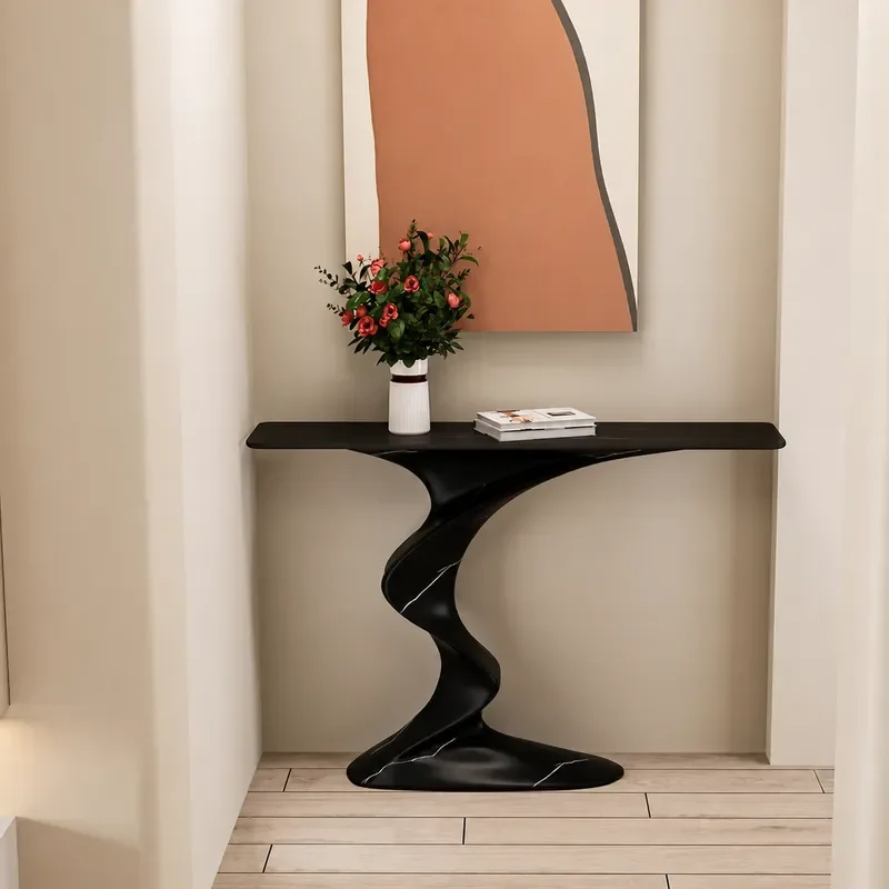 Modern Light Luxury Entrance Cabinet with Rock Slab Top Super Narrow Entryway Table for Living Room Simple Italian Style