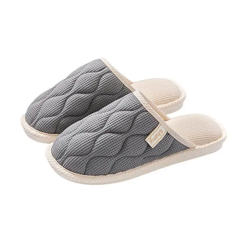 Men's Spring Indoor Anti-slip Linen Slippers Home Use Couples Slippers Comfortable Slip-On Casual Slippers for Spring Use
