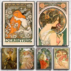 Art Nouveau Retro Poster Abstract Wallpaper Print Canvas Painting Wall Art Picture for Living Room Home Decor Aesthetic Mural