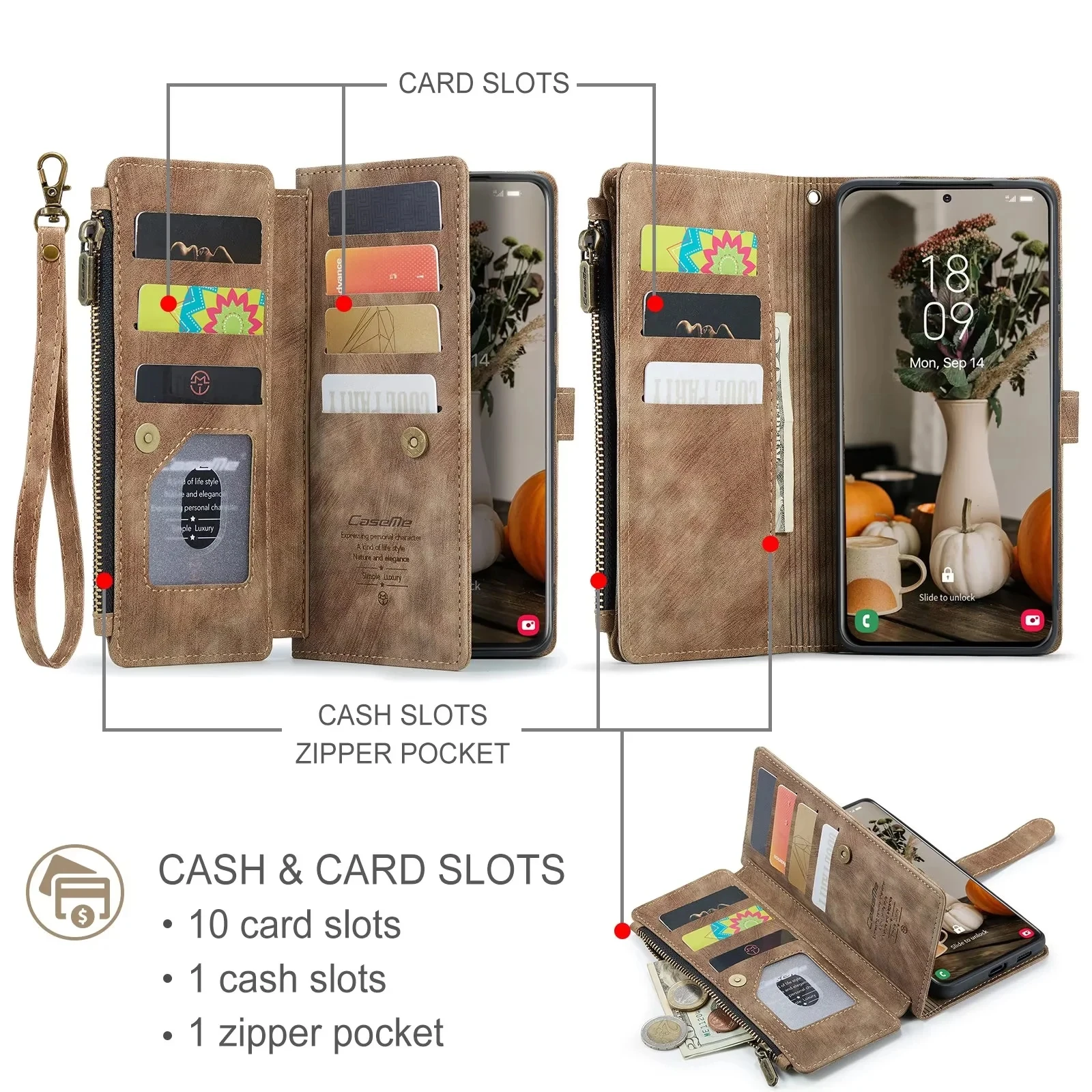 

S25FE Caseme-C30 For Samsung Galaxy S20 S21 S22 S23 S24 S25 edge Plus Ultra, Book Flip PU Leather Wallet Case Card Case Strap