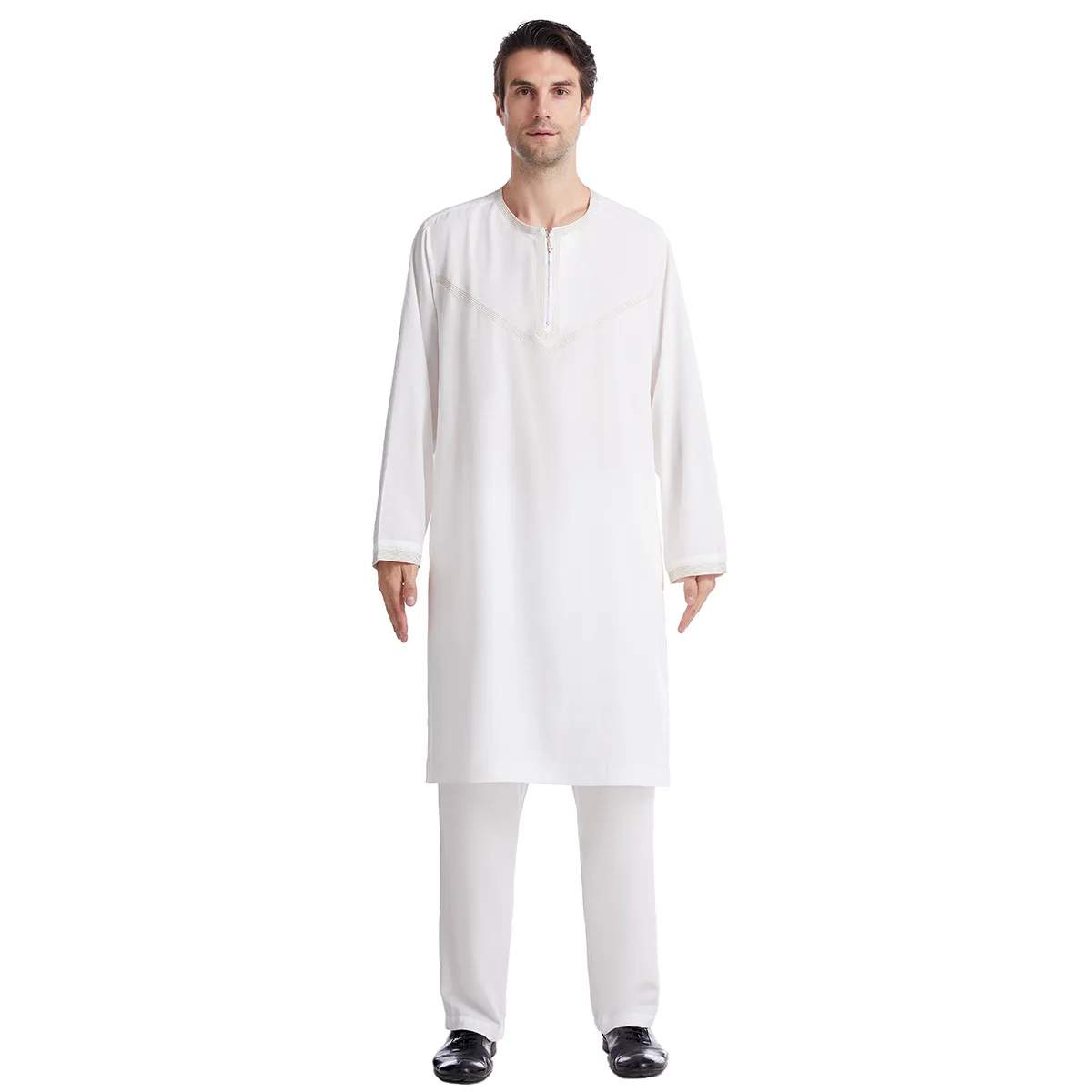 Men Jubba Thobe Muslim Dress Islamic Traditional Cloth For Male Abaya Top Pants Set Fashion Patchwork Saudi Arab Prayer Costume