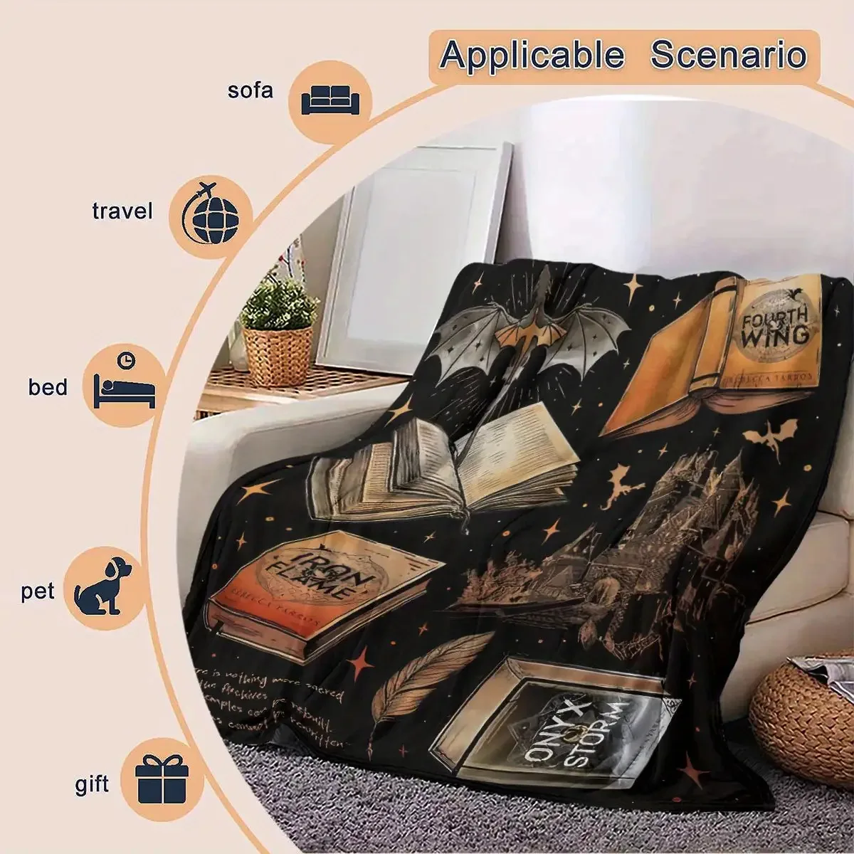 Dream-themed literary pattern Flannel printed blanket suitable for all seasons suitable for living room office sofa and travel