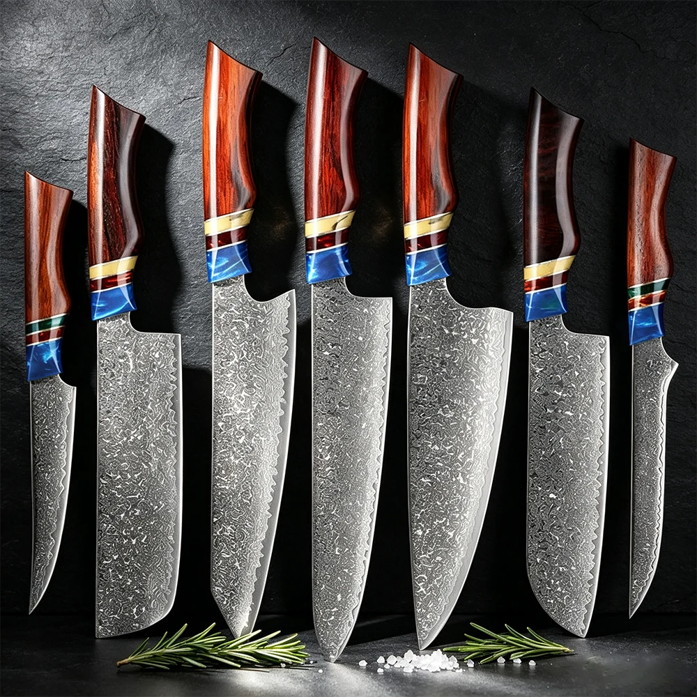 XITUO Damascus Kitchen Chef Knife Set 1-7PC Japanese Knife VG10 Steel Cutting Knife Utility Knife Sharp Knives Sandalwood Handle