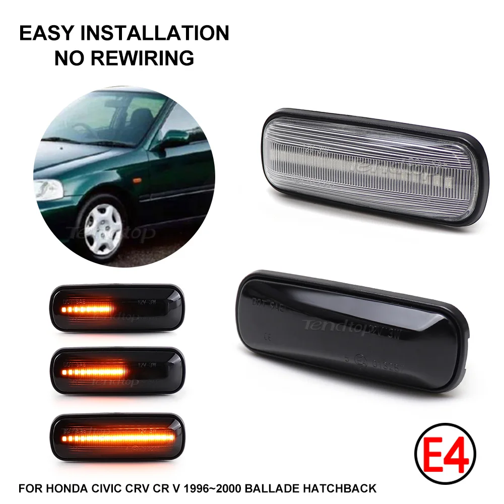 2Pcs Smoked/Crystal Dynamic LED Turn Signal Side Marker Light Side Repeater Lamp for Honda Civic HR-V Accord Avancier Ballade