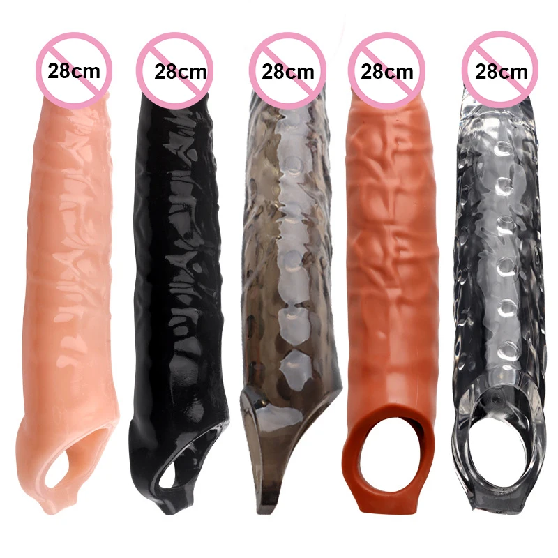 Man Nuo 28CM Huge Penis Enlargemen Extender Condoms Realistic Penis Extension Sleeve Reusable Condom Cock Ring Sex Toys For Men
