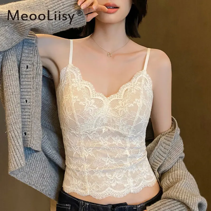 

MeooLiisy Thickened Warm Vest with Lace Edge And Chest Pad for Teenage Girls Floral Lace Trimmed Cozy Thermal Tank Top Bra