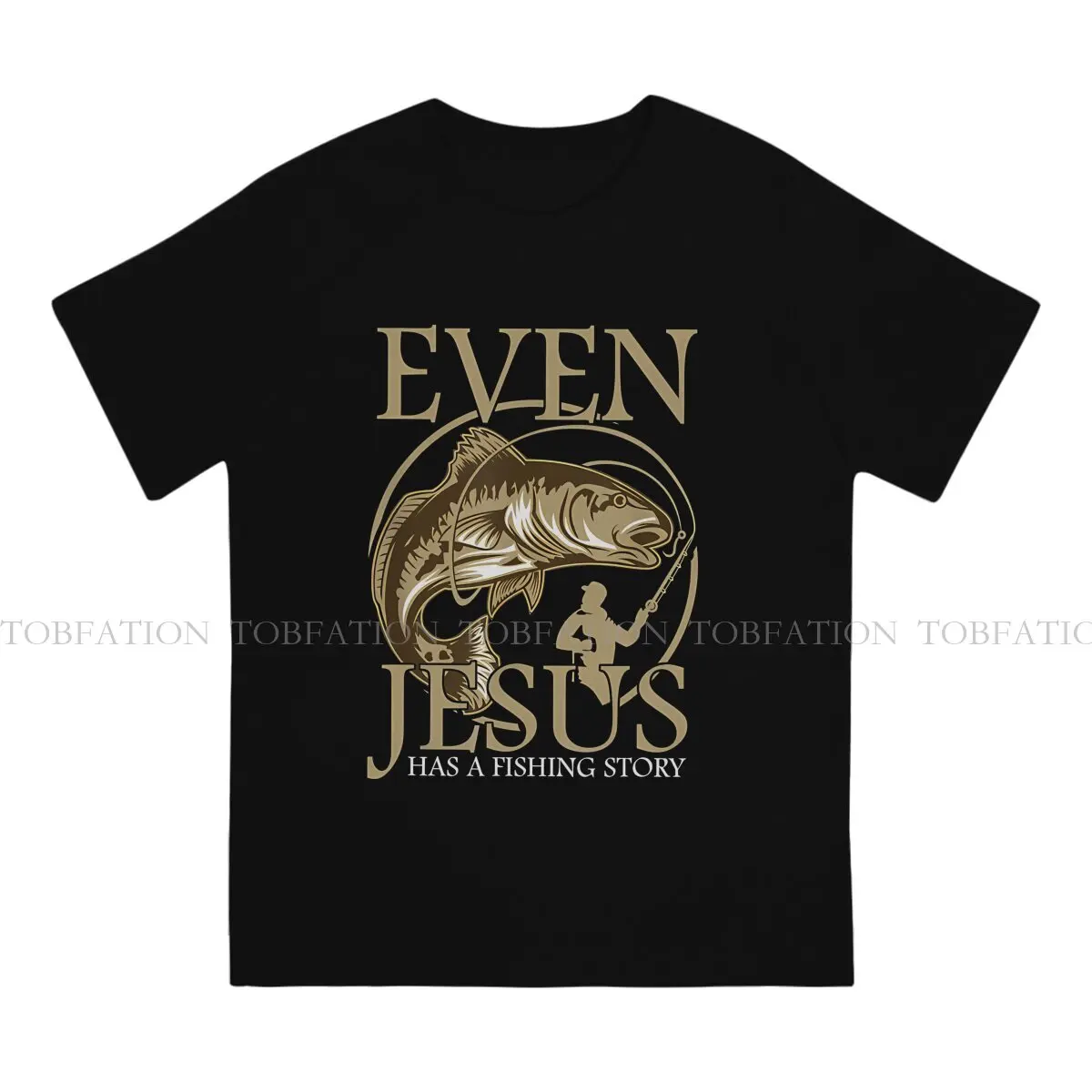 Fishing Lure Crewneck TShirts Even Jesus Print Men's T Shirt Hipster Clothing