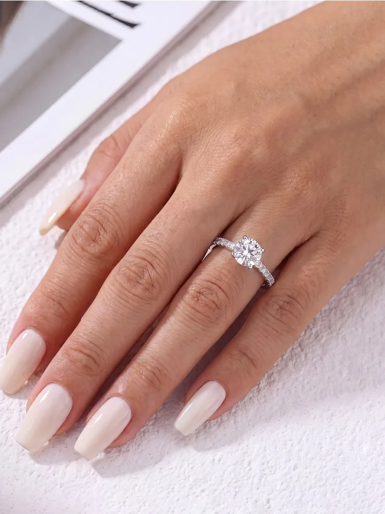 DWJ Real 1-5CT klassische runde Moissanit-Diamantringe für Frauen, Hochzeit, echtes 925er Sterlingsilber, Designer-Luxus-Edelschmuck – Detail 3