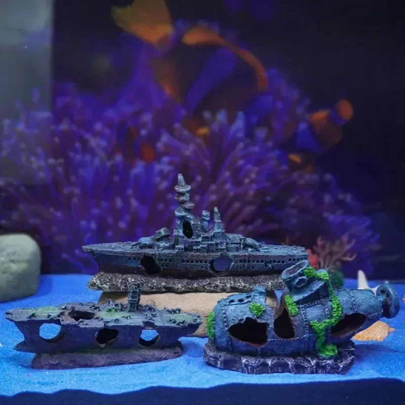 Top Quality Vintage Resin Pirate Ship Wreck Aquarium Decor Fish Tank Ornament Hide Cave Accessories