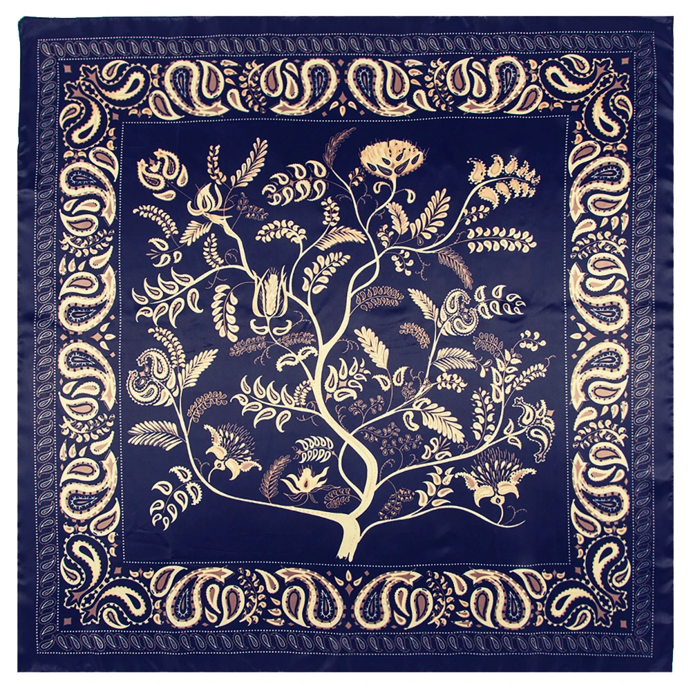 

Bohemian Style 90cm Fashionable Women's Shawl Travel Large Square Scarf Wrap Chestnut Branch Print Silk-Like Fabric for All Ages