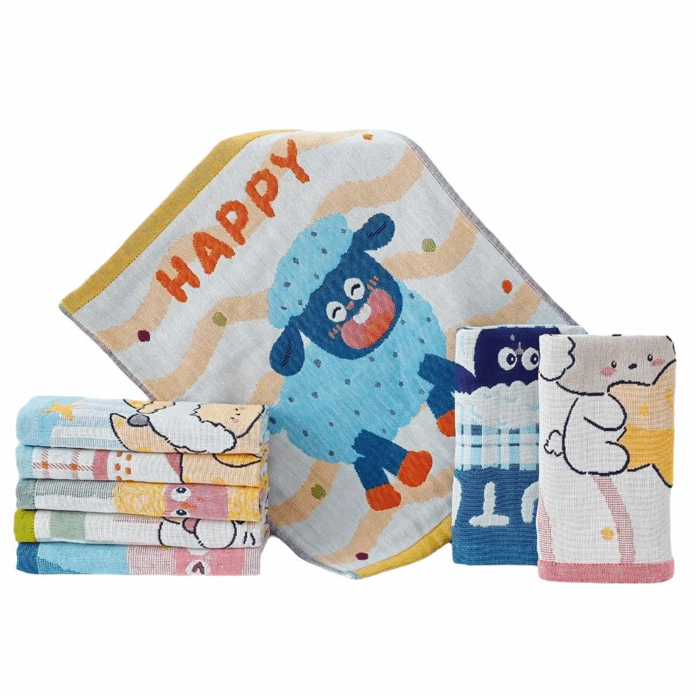 34*40cm Large Hand Towel Decorative 4 Layer Cotton Gauze Pure Cotton Dish Cloth Cartoon Quick Dry Washcloths for Home Restaurant