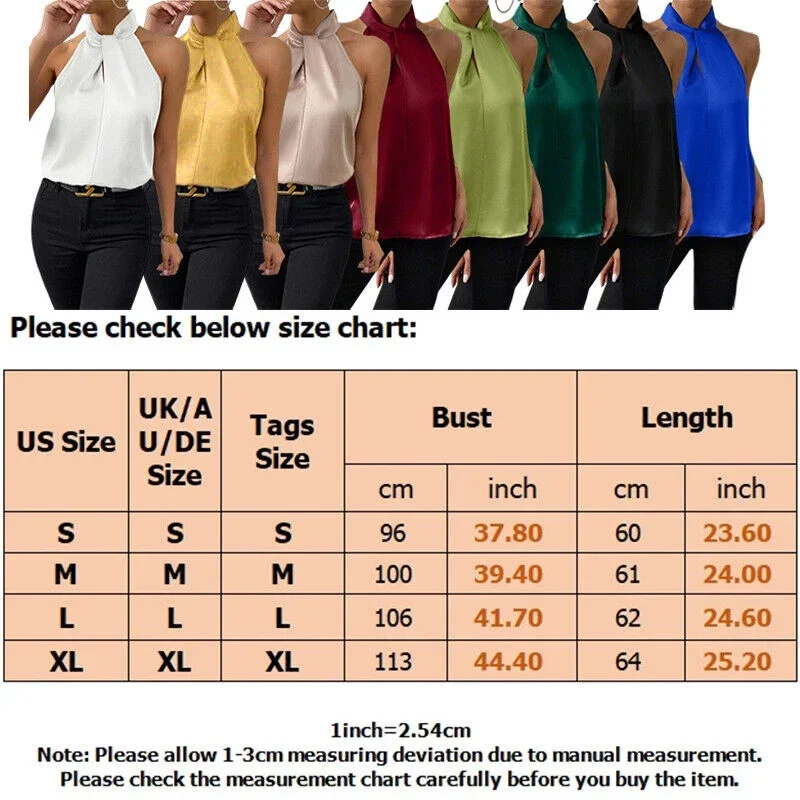 Women\'s Satin Sleeveless Tank Tops Summer Solid Color Halter Neck Off-shoulder Sexy T-shirt Ladies Fashion Trend Vest Streetwear