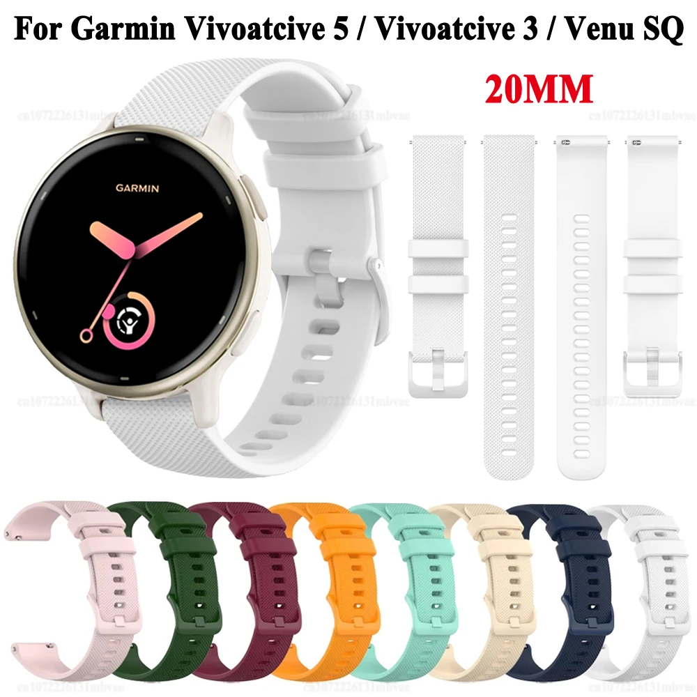Ремешок силиконовый для наручных часов Garmin Vivoactive 5 3/CAME SQ 2 Music Plus, браслет для смарт-часов, 20 мм