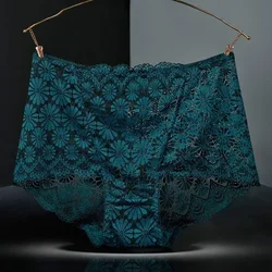 1Pc Fashion Women High Waist Plus Size Panties Lace Mesh Floral Transparent Briefs Underwear Solid Seamless Underpants Lingerie