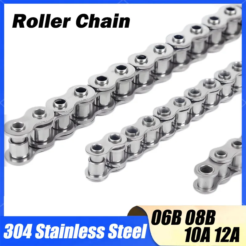 1/1.5Meter Hollow Pin Chain 06B/08B/10A/12A 304 StainlessSteel Short Pitch Roller Chain for Industrial Transmission Hollow Chain