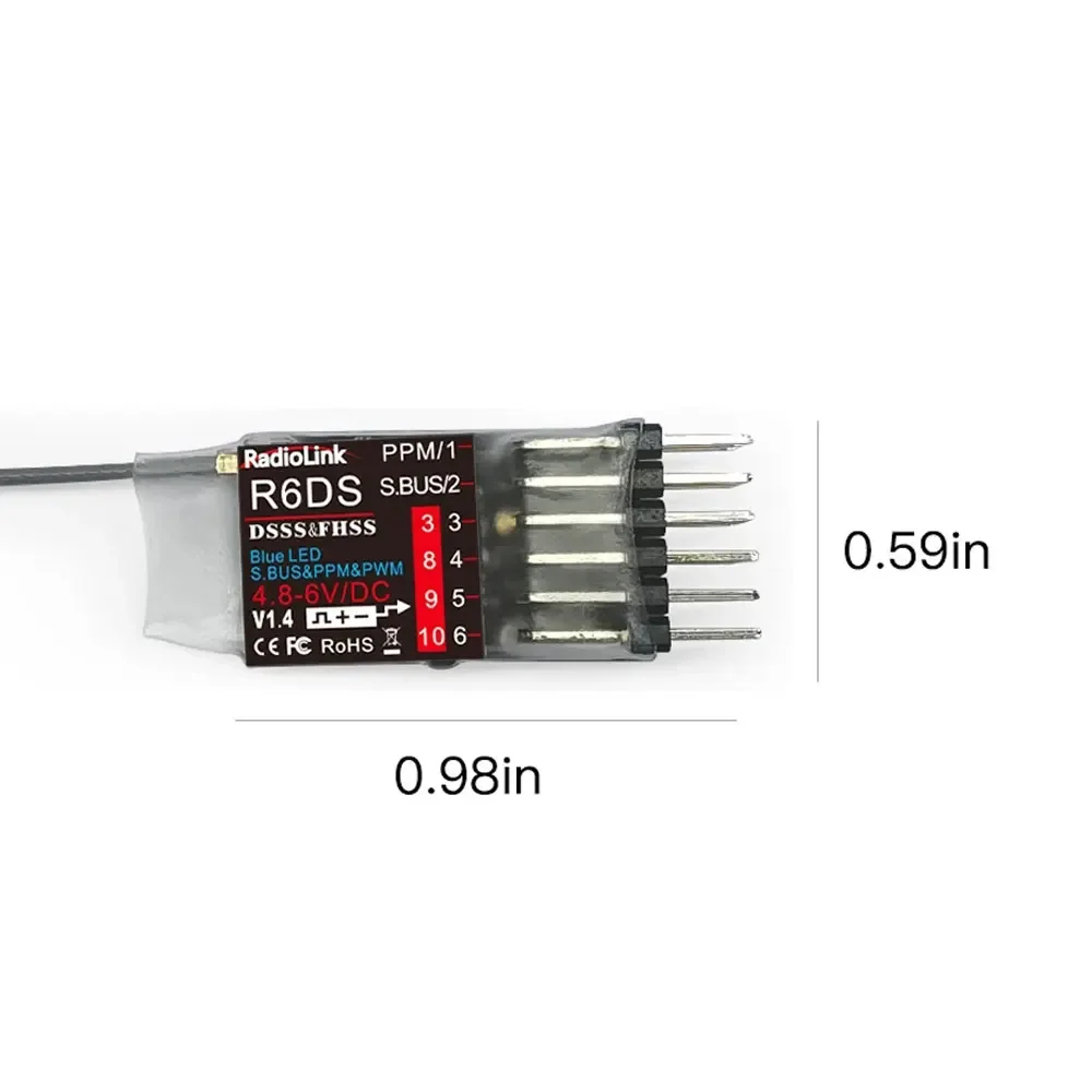 Radiolink R6DS Receiver 2.4G 6CH PPM PWM SBUS Output Compatible FOR AT9 AT9S AT10 AT10II Transmitter