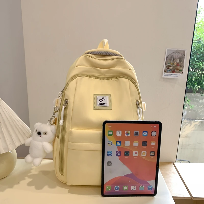 Mochila para mujer, bolso de viaje informal con múltiples bolsillos de Color sólido para mujer, mochila escolar de alta calidad para adolescentes, mochila para libros